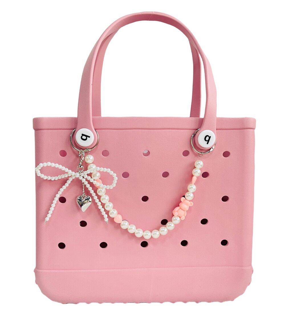 7606 Pearl Beaded Bow Charms for Bogg Bag Accessories Rubber Beach Bag
